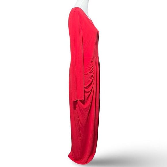 EXPRESS Vibrant Red Dress, Asymmetrical Hem, Long Sleeves  Front Cut out, Size L - Picture 6 of 9